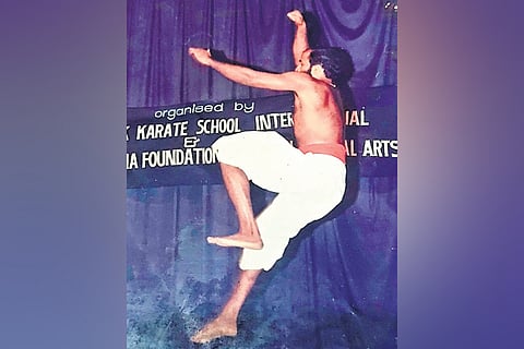 A file photo of N Ramachandran performing kalaripayattu