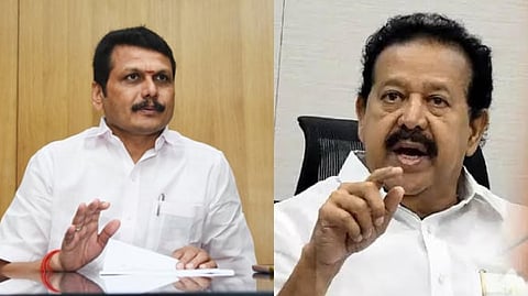 V. Senthil Balaji (L), K. Ponmudy.