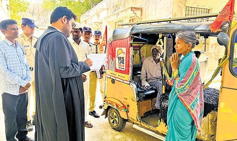 Magistrate Sai Shiva conducts a hearing outside JFCM court premises in Bodhan