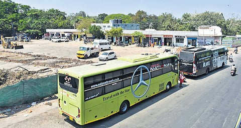 Renovation works that are being carried out at the Omni Bus stand on the Sathy Road in Coimbatore.