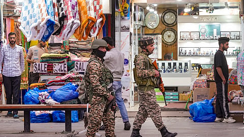 Security personnel keep vigil amid high alert, in the aftermath of the Pahalgam terror attack, in Srinagar.