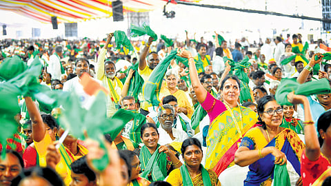 Crowd present while PM Narendra Modi restarted the construction works of Amaravati at Velagapudi on Friday.