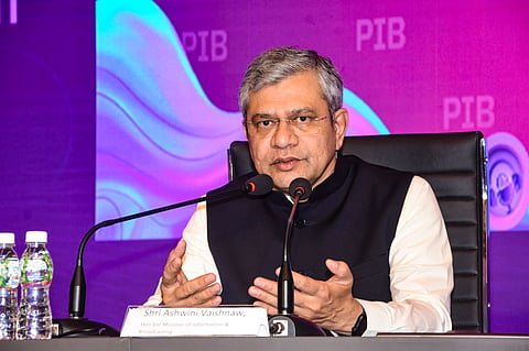 Union Minister of Information and Broadcasting Ashwini Vaishnaw speaks at the World Audio Visual and Entertainment Summit (WAVES) 2025, in Mumbai.