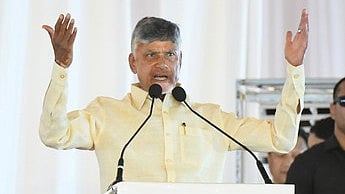 CM Nara Chandrababu Naidu during the event where the PM Narendra Modi restarts the construction works of Amaravati at Velagapudi on Friday.
