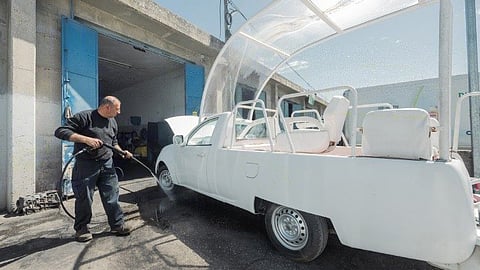 The repurposed popemobile is being outfitted with equipment for diagnosis, examination, and treatment, including rapid tests for infections, diagnostic instruments, vaccines, suture kits, and other life-saving supplies.