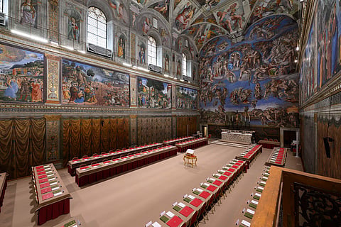 The Sistine Chapel, where cardinals will gather to elect the new pope, is seen Tuesday, May 6, 2025.