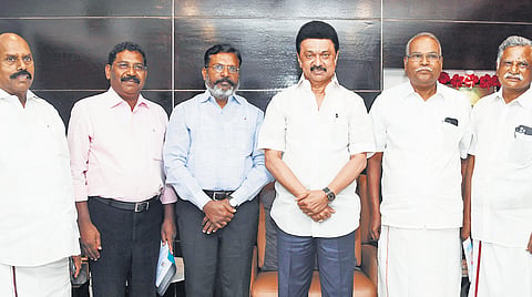 DMK president and CM M K Stalin with various alliance leaders in Chennai
