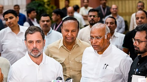 Leader of Opposition in the Lok Sabha Rahul Gandhi with Congress President Mallikarjun Kharge.