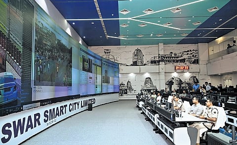 Officials monitoring from the command and control centre