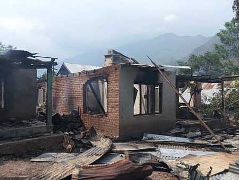 Ruins of a house after Pak shelling near Salamabad, Jammu and Kashmir. Pic: