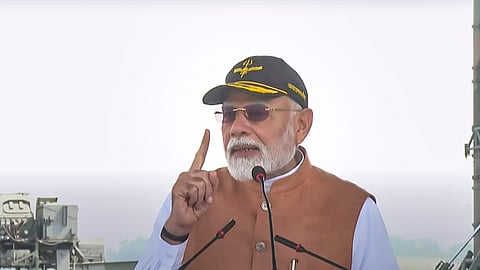 Prime Minister Narendra Modi interacts with air warriors and soldiers at AFS Adampur, in Punjab, May 13, 2025.