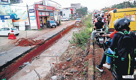Preparatory work for the flyover progressing near Oberon Mall on NH 66