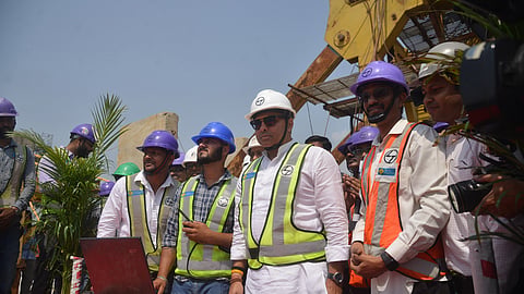 elhi Public Works Department (PWD) Minister Parvesh Verma inspects the Barapullah Phase 3 project, in New Delhi, Monday, May 12, 2025.