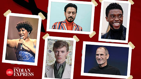 Beloved souls lost to cancer include Aretha Franklin, Irrfan Khan, David Bowie, Chadwick Boseman, and Steve Jobs.