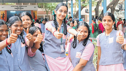 Students on cloud nine at Government Girls Higher Secondary School in Ashok Nagar.