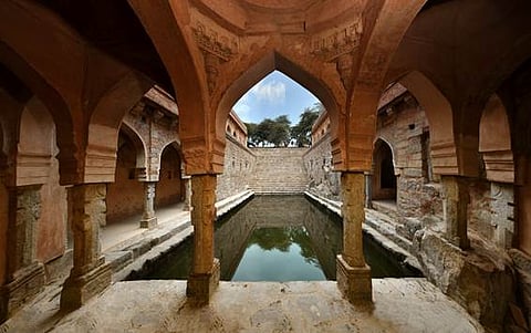 Rajon Ki Baoli, a 16th-century stepwell, was restored by the Archaeological Survey of India