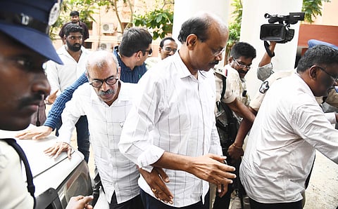 K Dhanunjaya Reddy and P Krishna Mohan, accused in the liquor scam case, being produced in ACB court