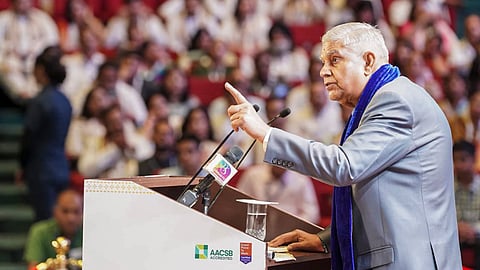 ice President Jagdeep Dhankhar addresses the convocation of Jaipuria Institute of Management, at Bharat Mandapam in New Delhi.