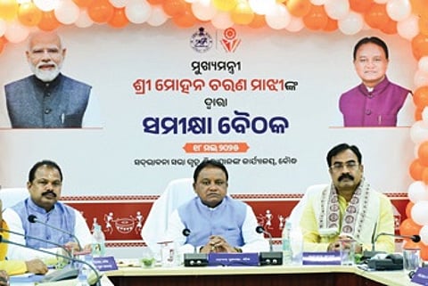 CM Mohan Majhi chairing the review meeting at Boudh, on Sunday