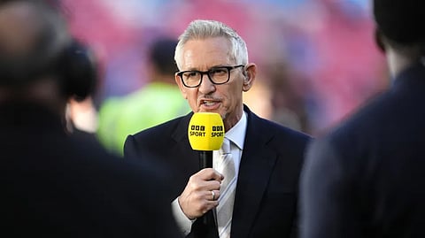 BBC Sports pundit Gary Lineker speaks following the FA Cup final soccer match at Wembley Stadium, London, Saturday May 17, 2025.
