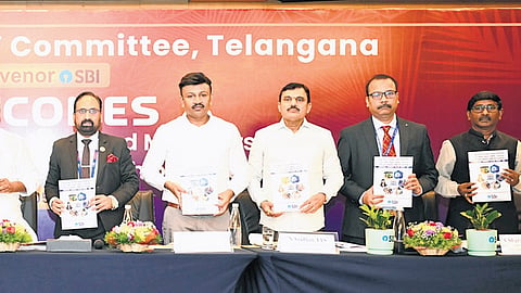 Deputy Chief Minister Mallu Bhatti Vikramarka during the State-Level Bankers’ Committee meeting in Hyderabad on Thursday