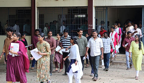 UPSC aspirants come out of an examination center after the UPSC Preliminary examination in Madurai, Tamil Nadu in 2025.