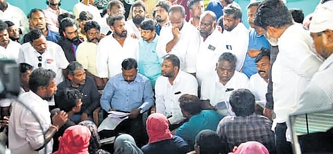 Thol Thirumavalavan meets affected families in Anakaputhur on Monday
