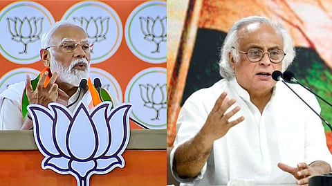 Prime Minister Narendra Modi (L), Congress general secretary in-charge communications Jairam Ramesh