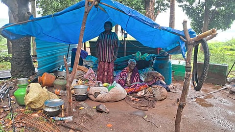 Amid the downpour, the tribal people at the Chinnarpathi settlement in Pollachi are left to live under a temporary shed since their housing project - constructing new houses - is underway and no alternative safe houses are provided.