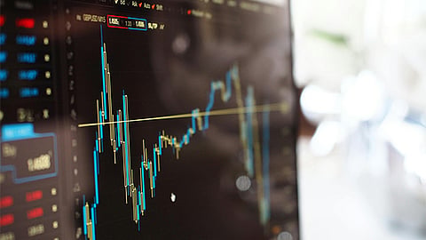 Market graph showing mixed trends on the trade screen