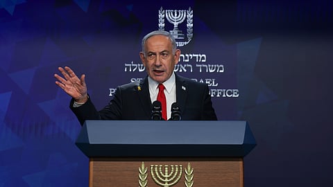 Israeli Prime Minister Benjamin Netanyahu speaks during a press conference in Jerusalem.