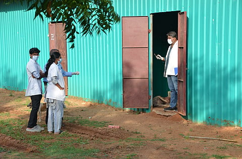 Veterinary surgeons preparing for the postmortem examination on Monday evening.