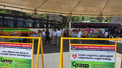 Following the District Safety Committee's advice, the Road Safety Wing and traffic police have implemented changes at the CMCH bus stop on Trichy Road from today.