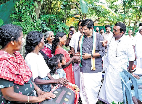 UDF candidate Aryadan Shoukath campaigning at Kaippini in Chunkathara