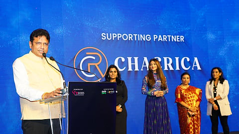 IT Minister D Sridhar Babu speaking at the SITHA App launch event.