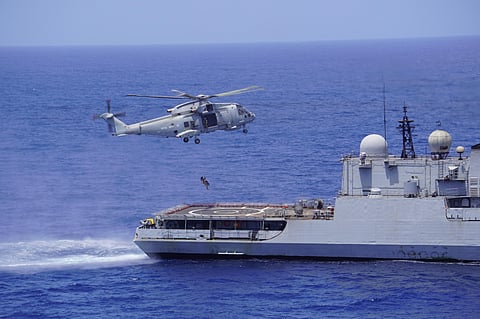 Indian Navy's stealth frigate INS Tabar, a submarine, and P8I aircraft participated in a Passage Exercise (PASSEX) in the North Arabian Sea.