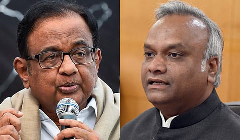 Senior Congress leader P Chidambaram (R) and Karnataka Minister Priyank Kharge.