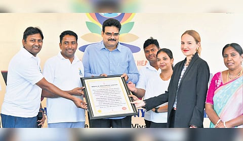 Recognising the scale and uniqueness of the event, the World Record Union presented the official certificate to District Collector Dr G Lakshmisha at a programme held in Vijayawada on Friday.