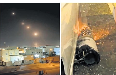 Missiles seen in the sky (R) A car that caught fire