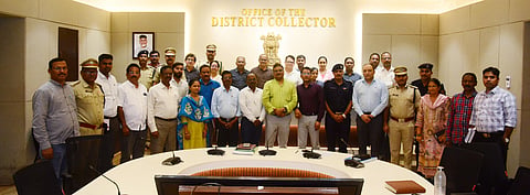 National Disaster Management Authority officials, along with district officials, in a meeting in Visakhapatnam.