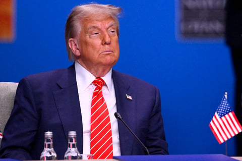 US President Donald Trump looks on at the start of a NATO leaders summit in The Hague, Netherlands June 25, 2025.