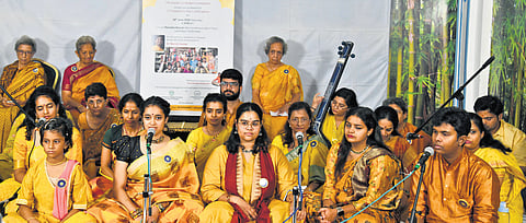 Disciples of Manish Kumar perform at Ravindra Bharathi on June 28, to celebrate the sixth anniversary of the foundation