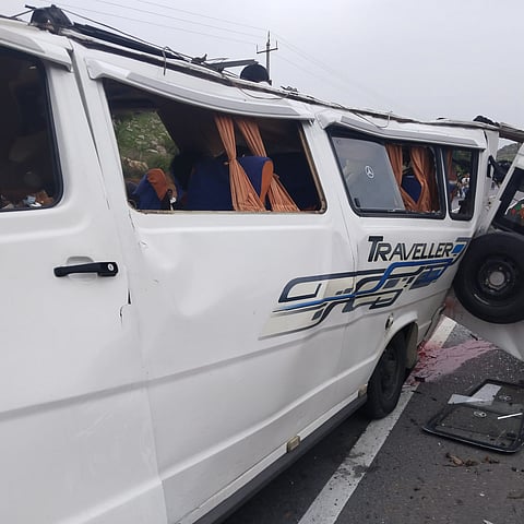 A speeding lorry rammed into a Tempo Traveler on the Chennamarrimitta National Highway.