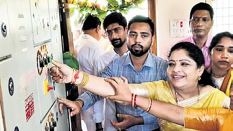 Minister for Women and Child Welfare and Tribal Welfare Gummidi Sandhya Rani releasing water from Sardar Gauthu Lacchanna Thotapalli Barrage project to enable the farmers to commence Kharif operations.