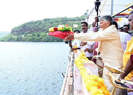 CM Nara Chandrababu Naidu gives Jalaharati to the River Krishna.