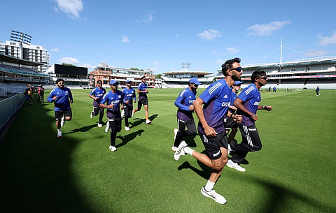 India players warm up before a nets session at Lord's Cricket Ground, London, on Tuesday