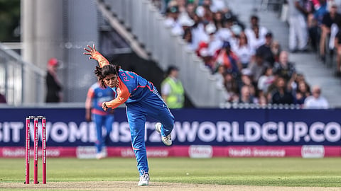Radha Yadav dismisses Tammy Beaumont.