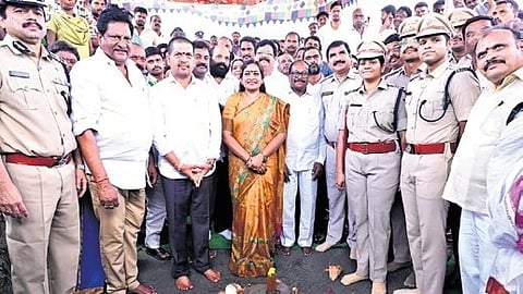 The Home Minister, along with Excise Minister Kollu Ravindra, APSRTC Chairman Konakalla Narayana Rao, Eluru Range IG Ashok Kumar, and Krishna SP R Gangadhara, laid the foundation stone for the District Police Centre at China Kara Agraharam in Machilipatnam on Thursday.
