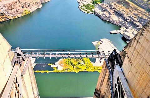 A view of the plunge pool of Srisailam dam
