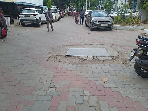 Broken pavements between wards in Government Rajaji Hospital premises in Madurai city